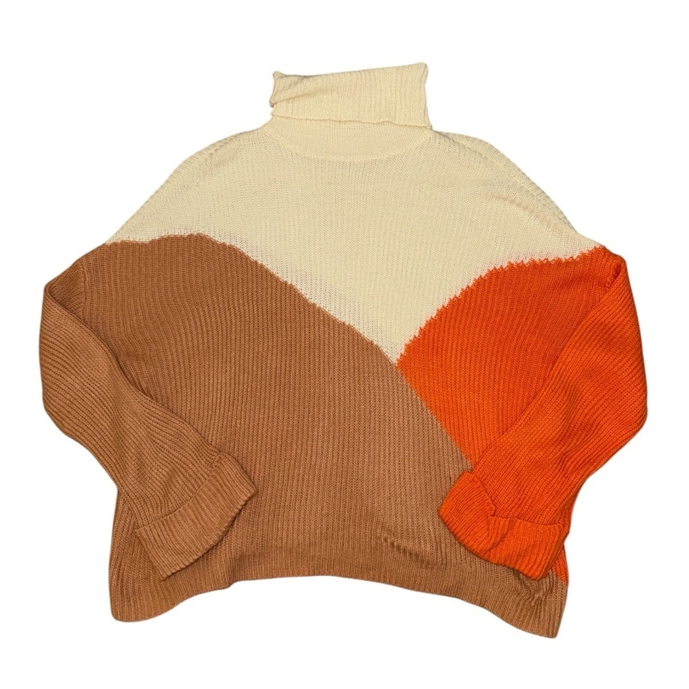 Pink Lily Colorblock Orange cream tan turtleneck sweater women’s size XL
